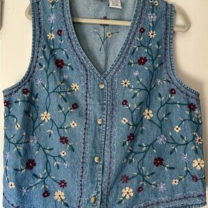 Floral Embroidered Denim Vest